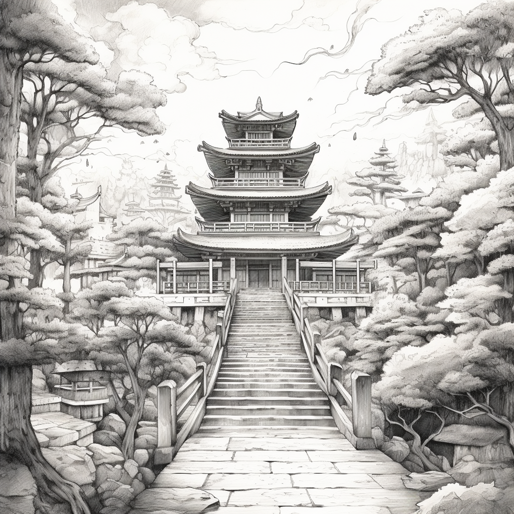 Japanese pencil style illustration zen book