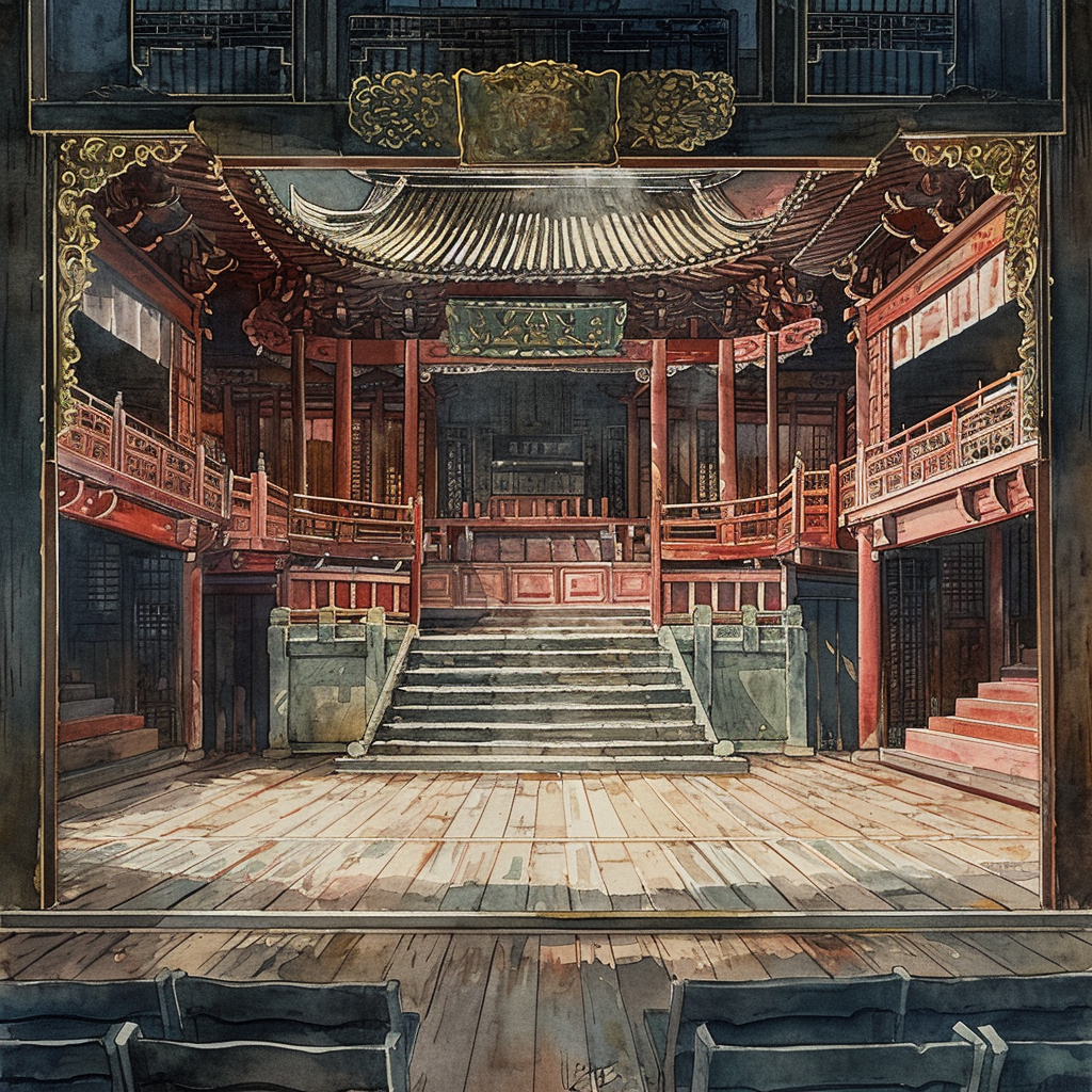 Japanese Playhouse Theater with Golden Frame