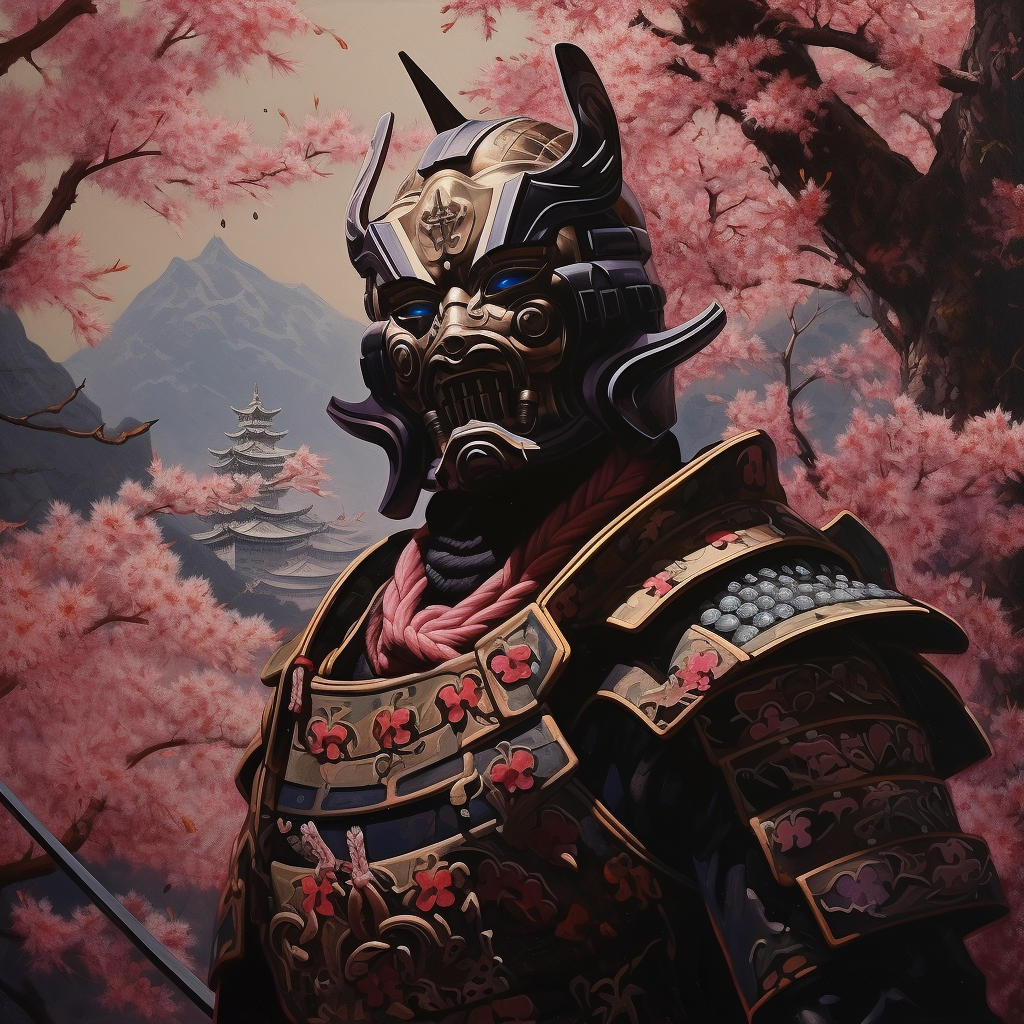 Traditional Japanese Samurai Cherry Blossom Armor Painting