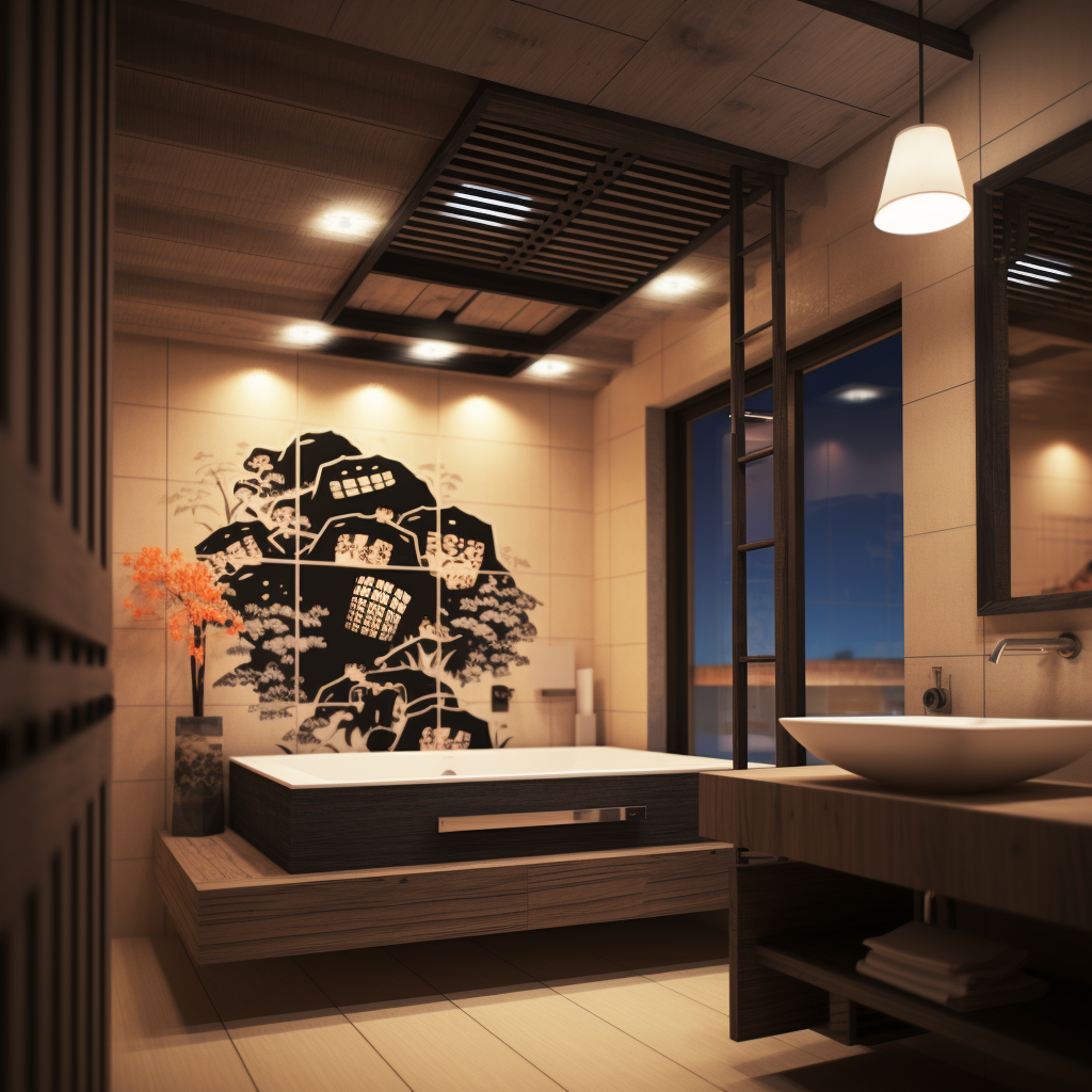 Cool Japanese bathroom with anime-inspired decor