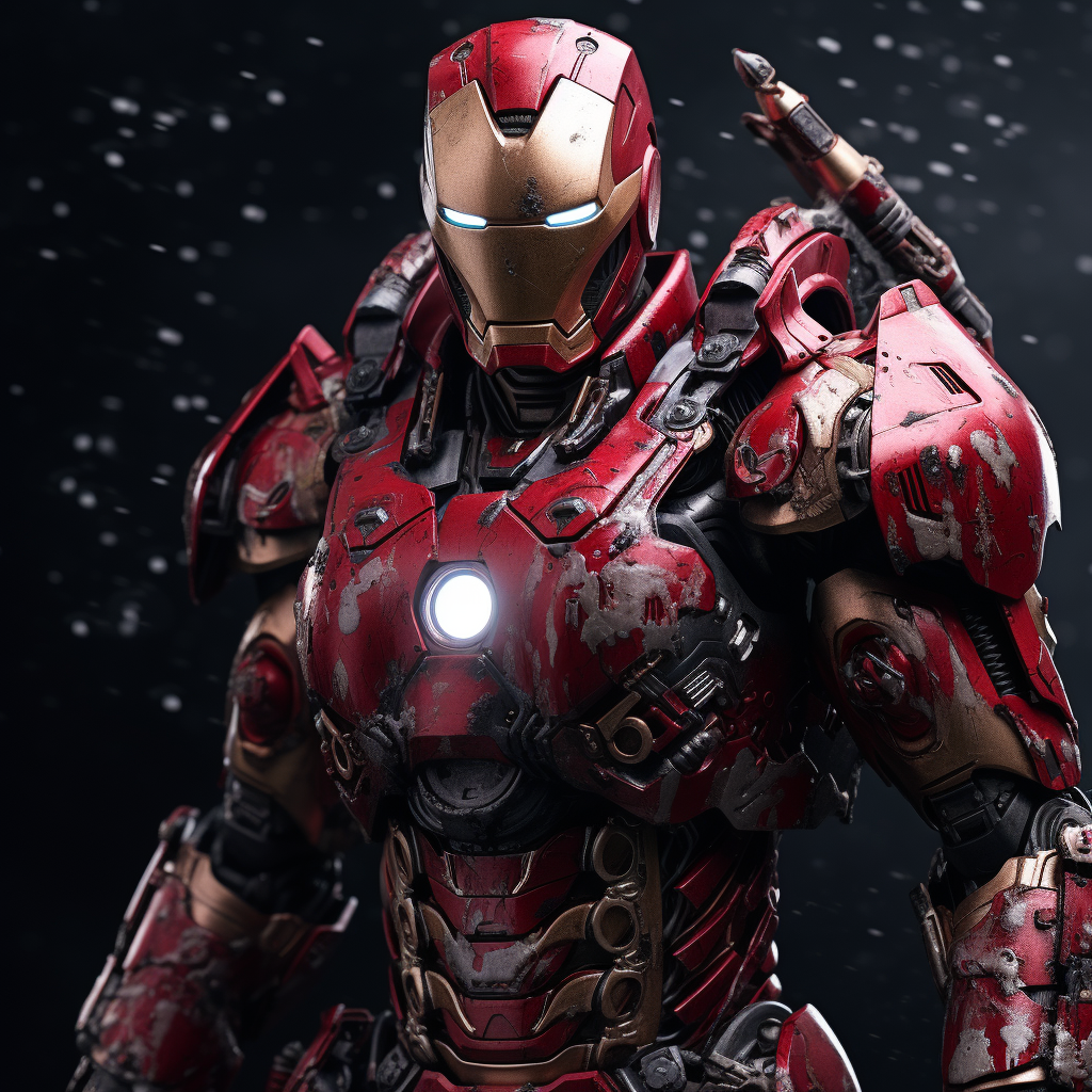 Hyper Realistic Japanese-Style Iron Man with Battle Damage