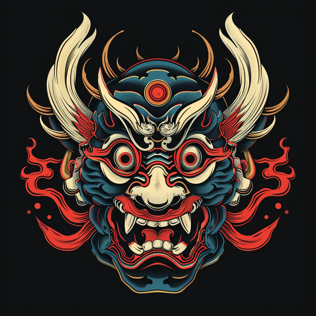 Japanese style mask black background print