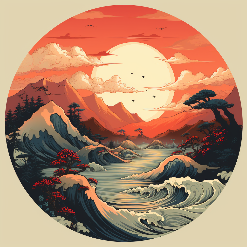 Beautiful Japanese-style sunrise illustration