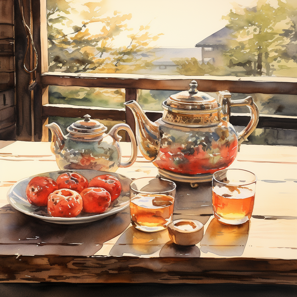 Watercolor Japanese Tea Set Artwork