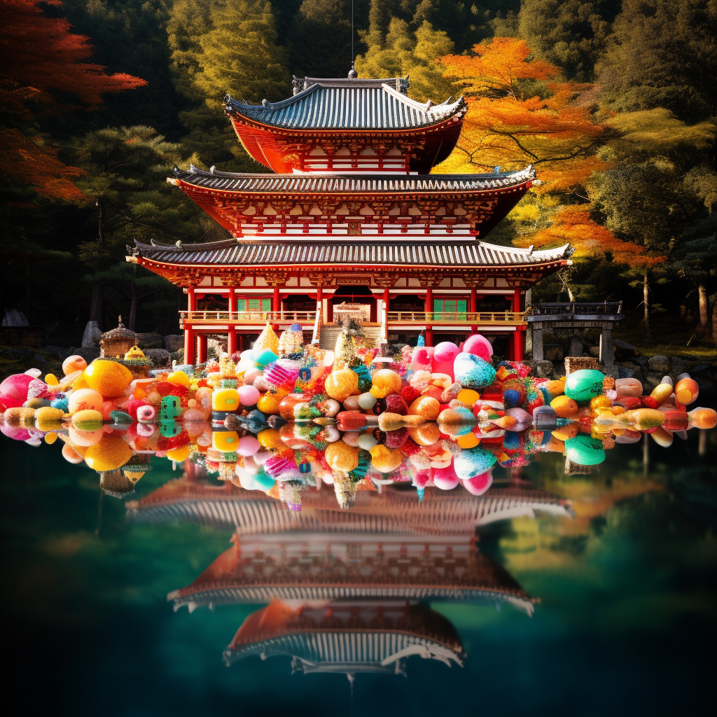 Colorful Japanese Temple with Snacks