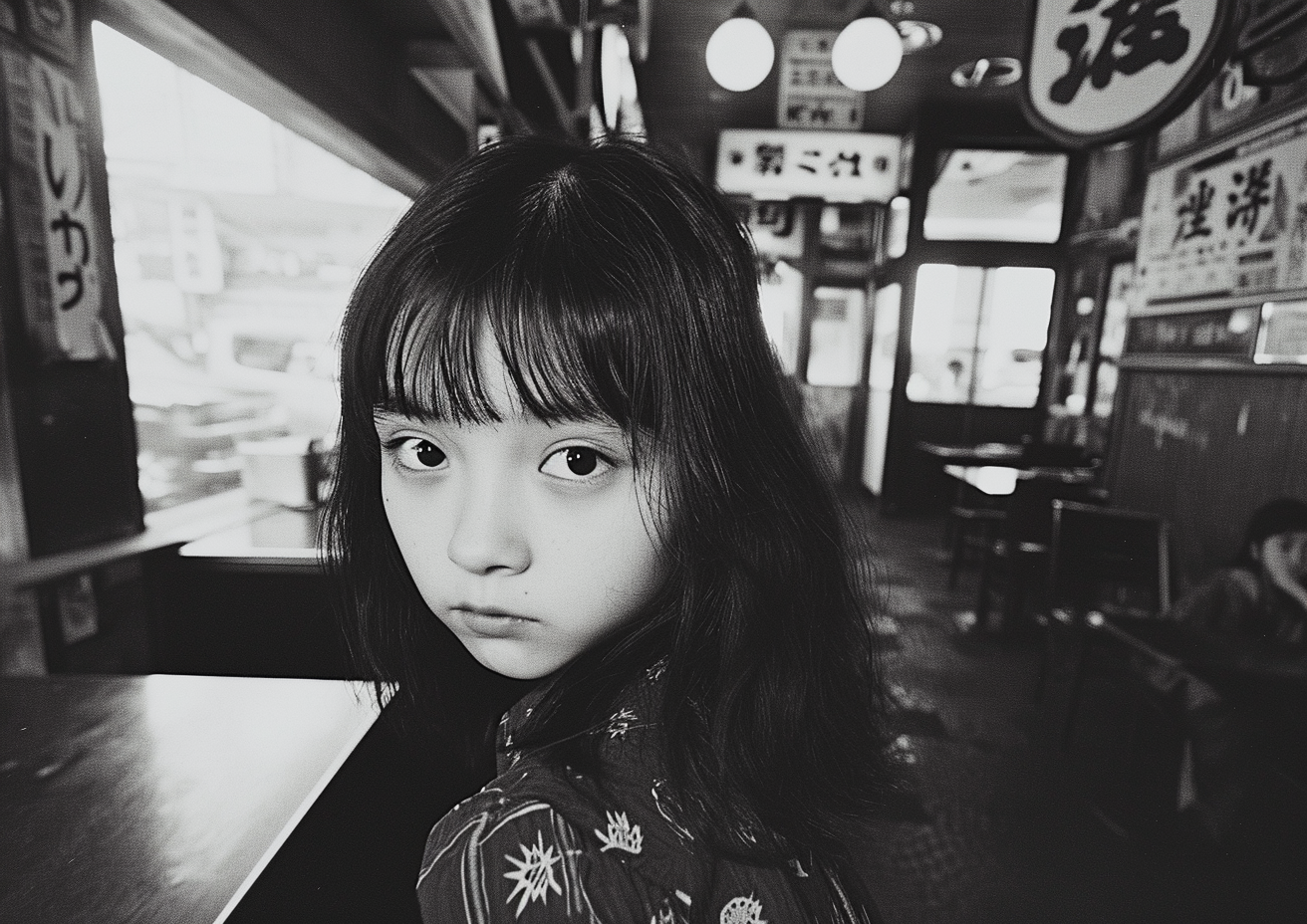 Japanese tween model girl at old restaurant