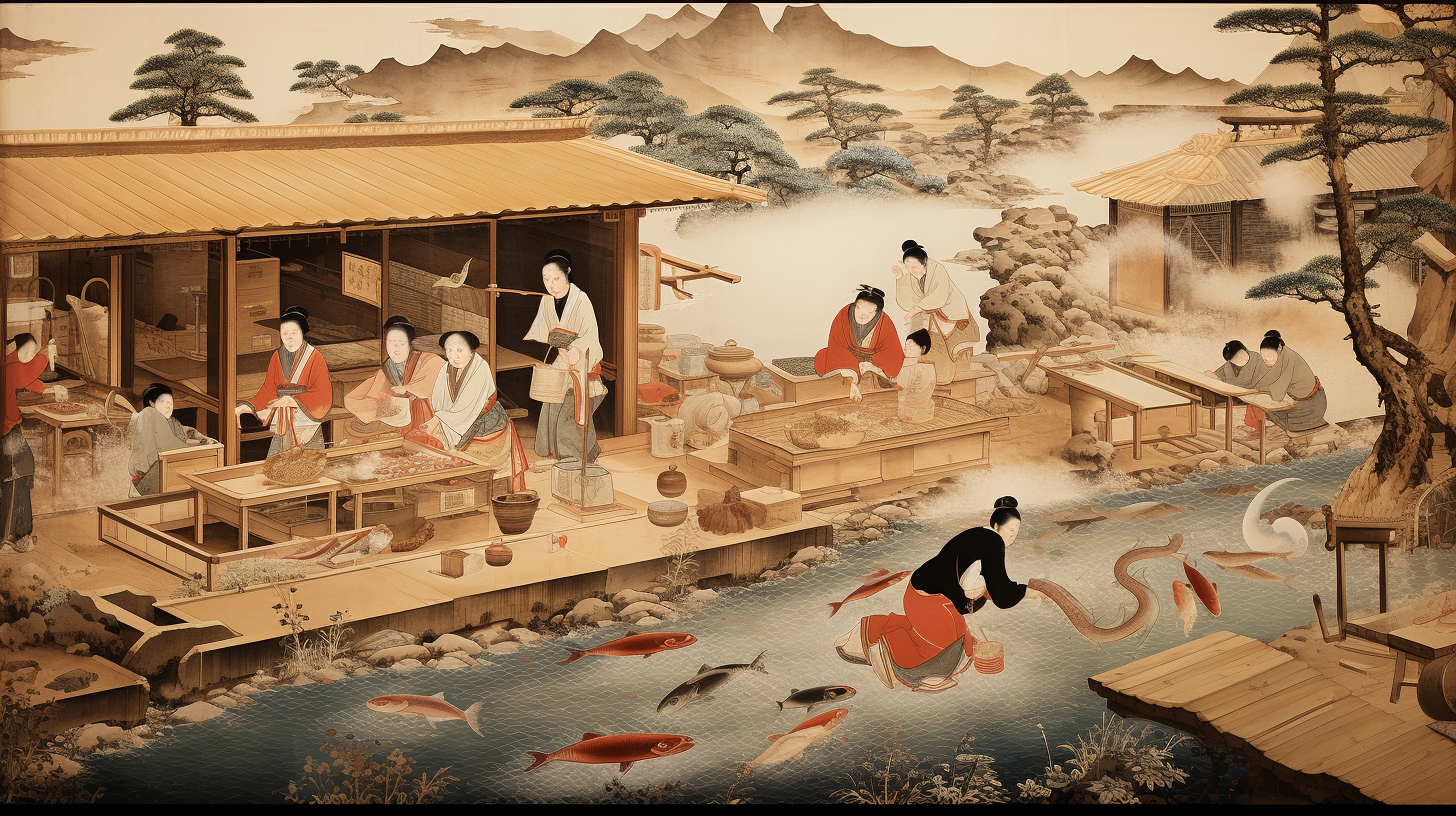 Detailed Japanese Ukiyo Daily Life Scene