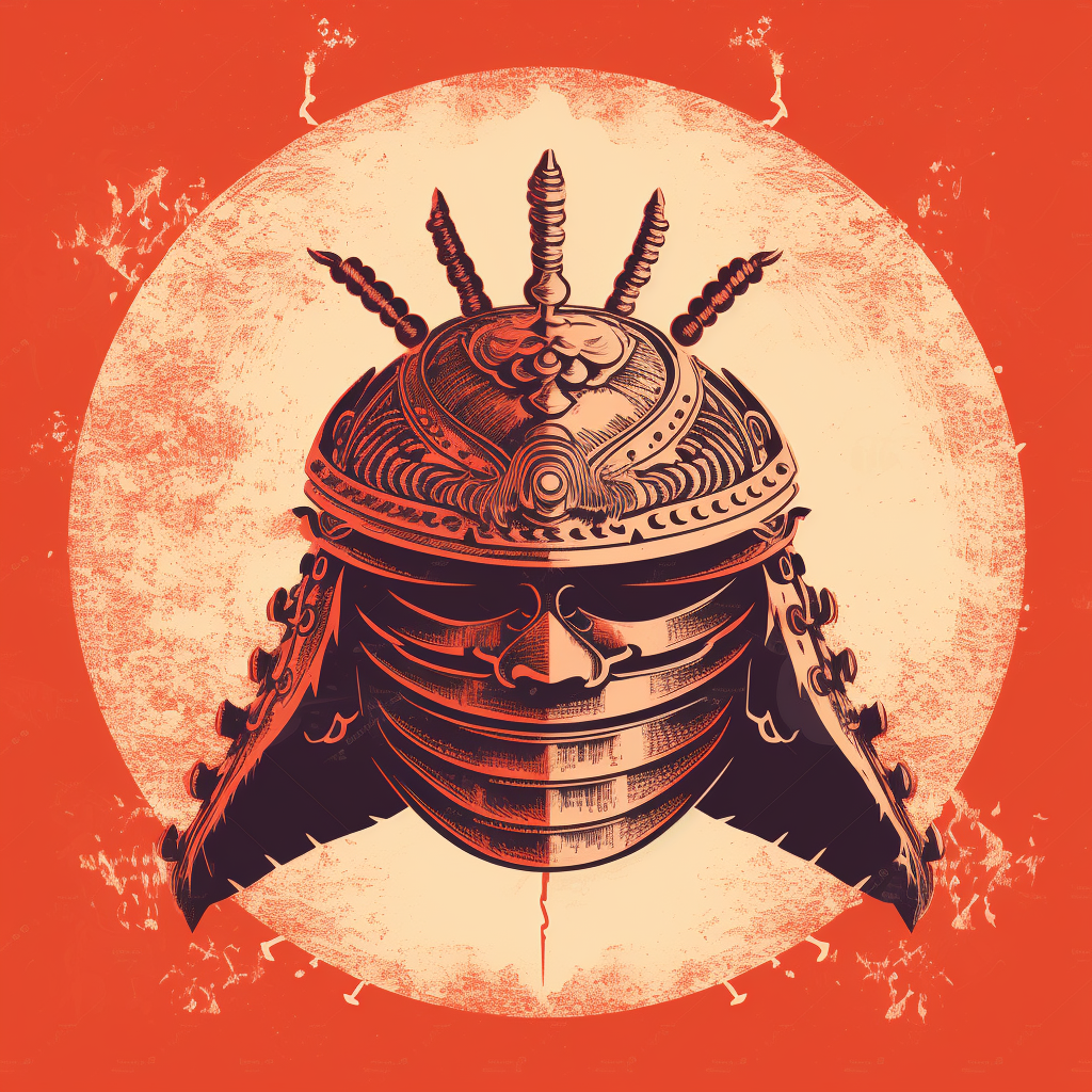 Japanese vintage samurai helmet on red background