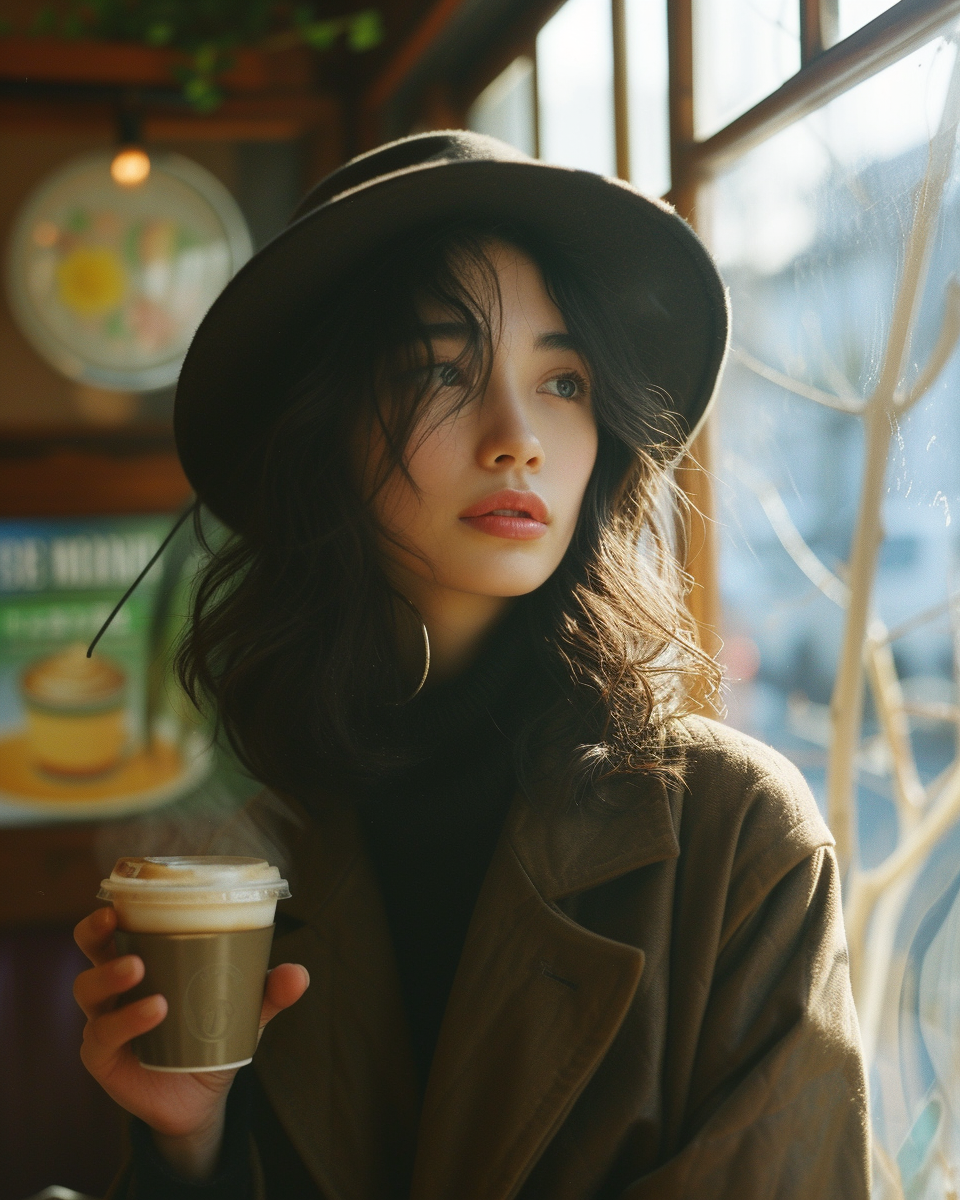 Japanese woman drinking coffee photo