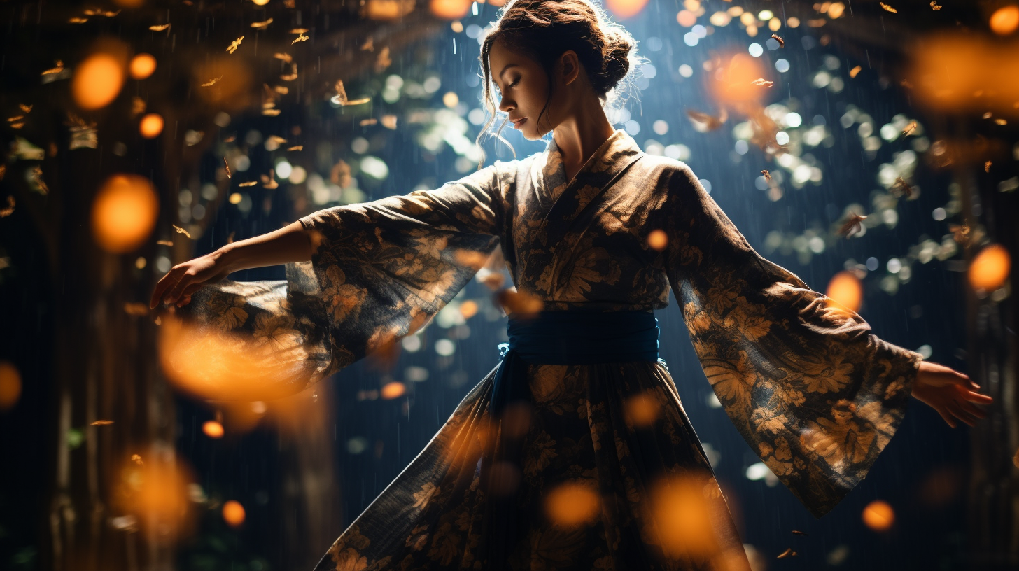 Japanese woman dancing in kimono