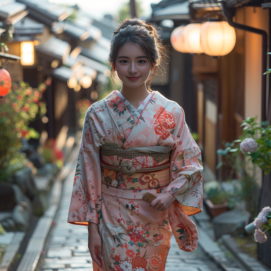 Japanese woman in kimono walking Kyoto