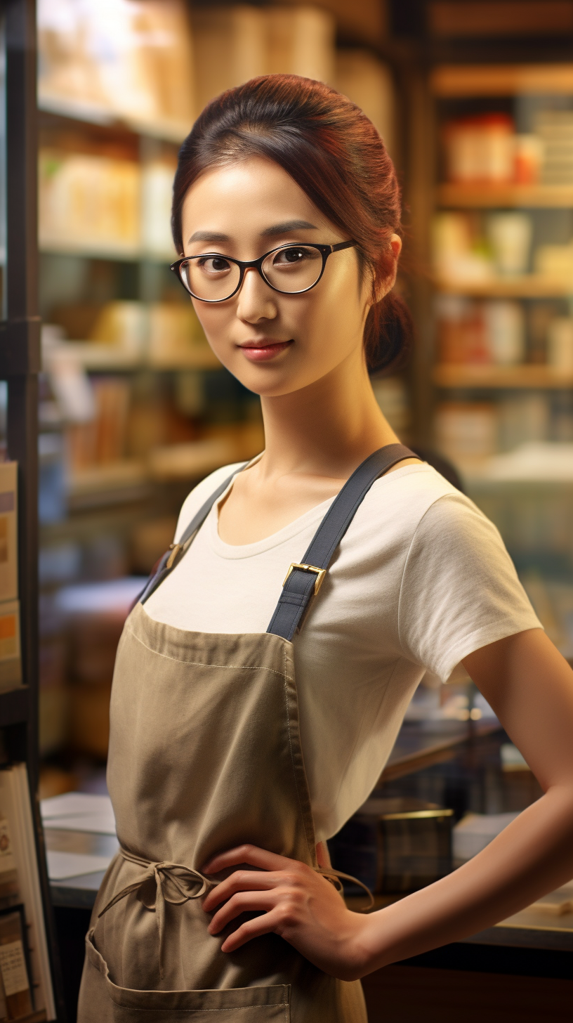 Smiling Japanese woman at a bookstore