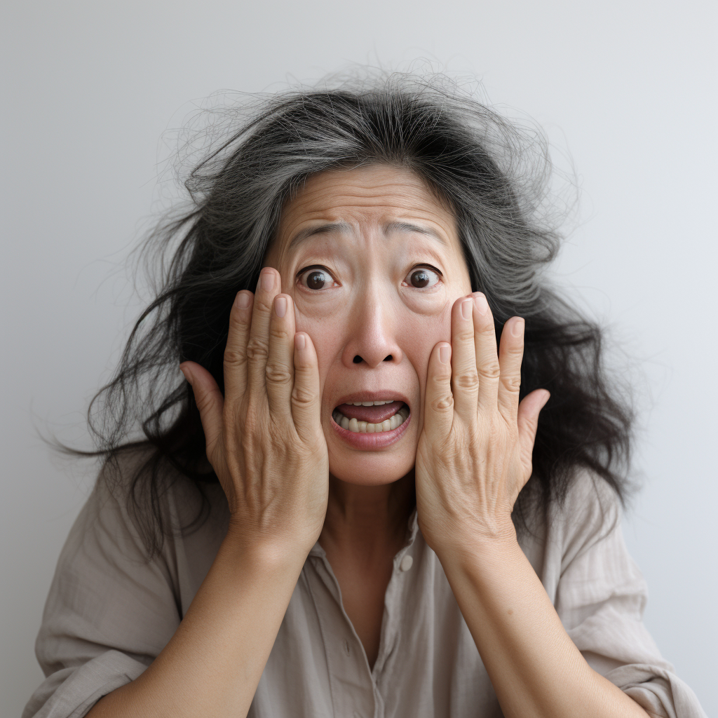 Japanese Woman Mother Wrinkle Eyebrows Hands