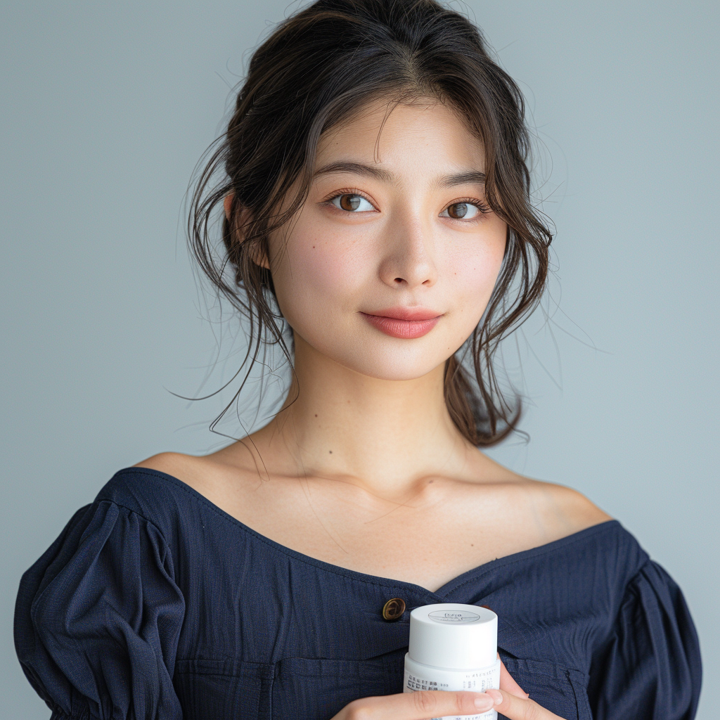 Japanese woman with cream container