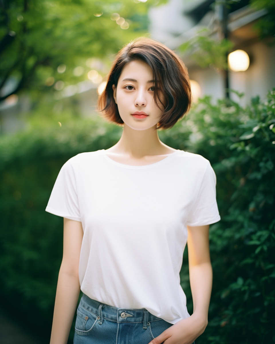 Young Japanese woman in trendy outfit