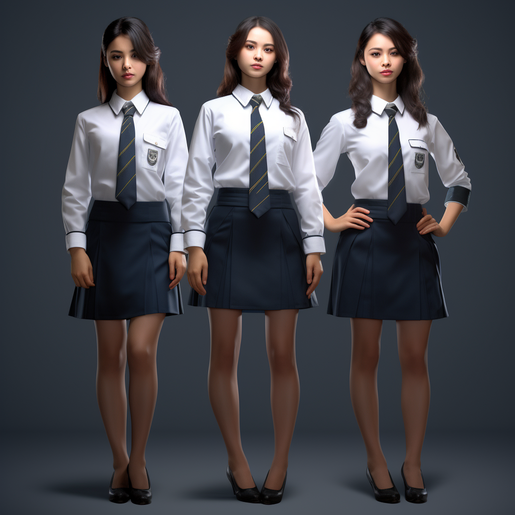 Three Beautiful Japanese Women in Uniforms