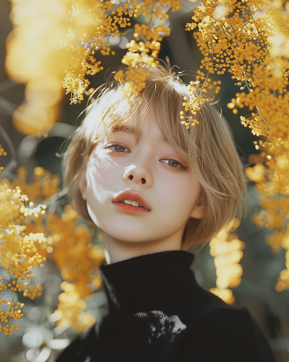 Japanese young portrait with dry flower