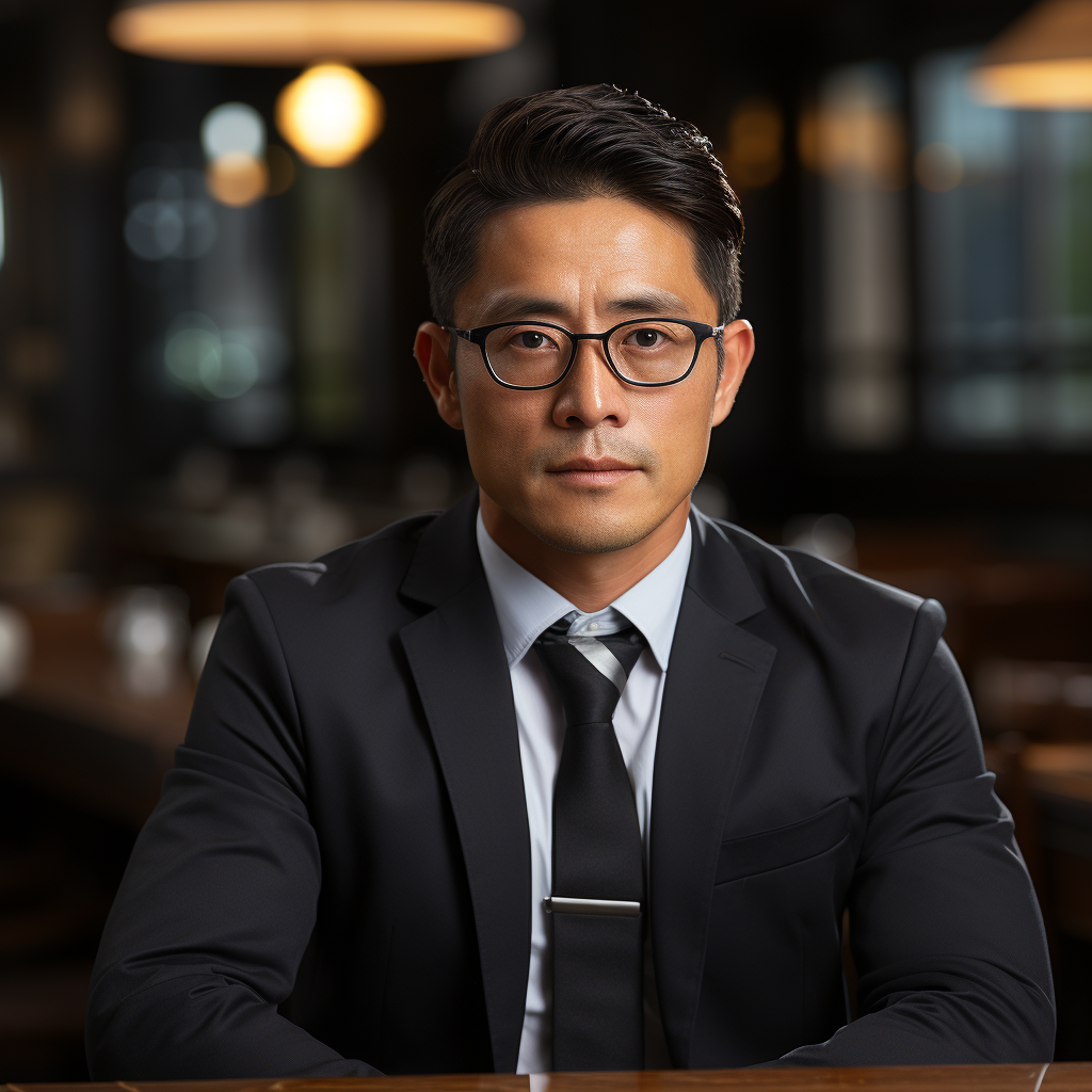 Professional Japanese businessman with glasses looking at camera