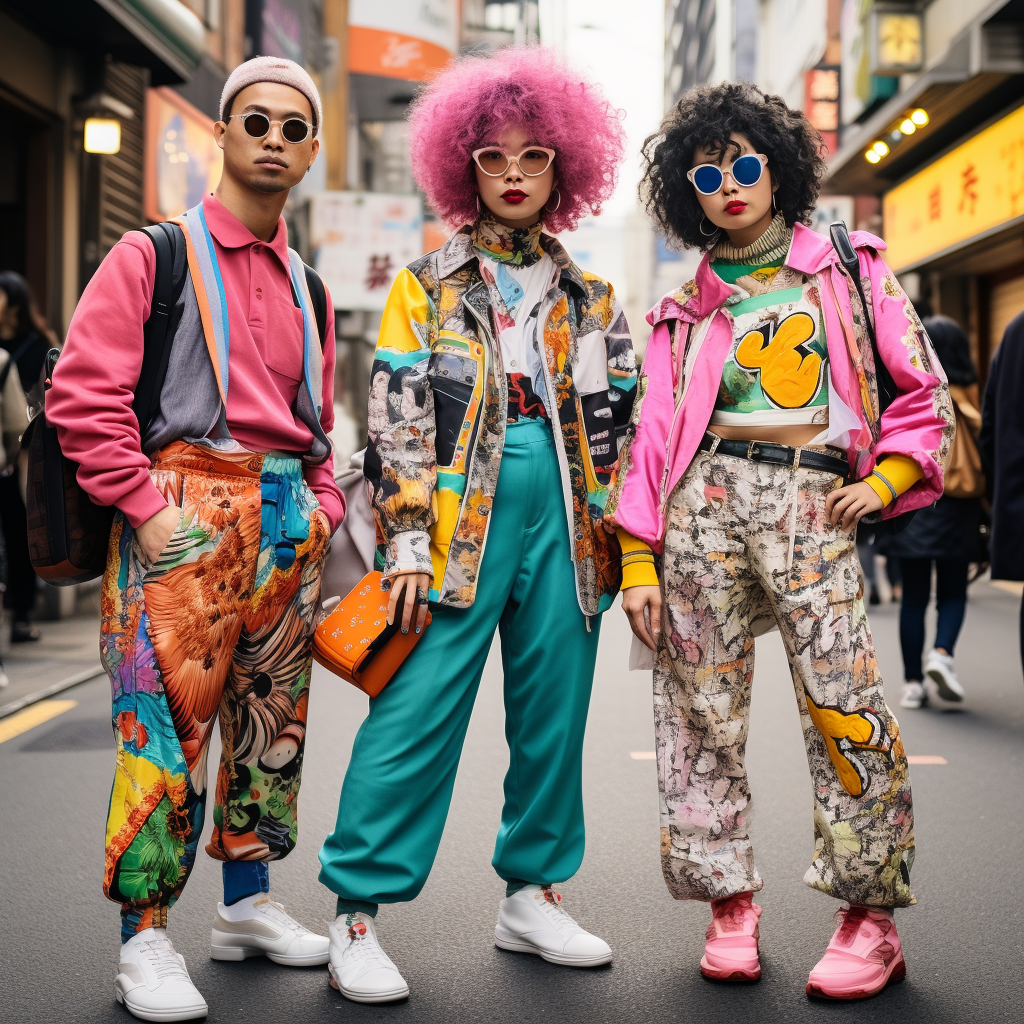 Japanese curly hair trio comedian in weird clothes