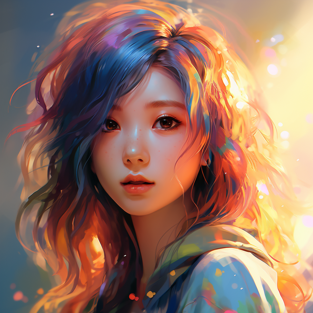 Artistic Portrait of Japanese Girl with Rainbow Hair