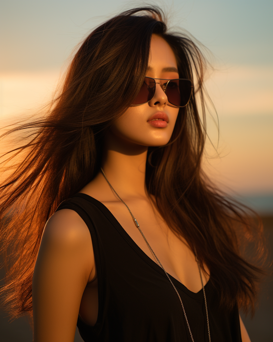 Young Japanese woman in reflective sunglasses