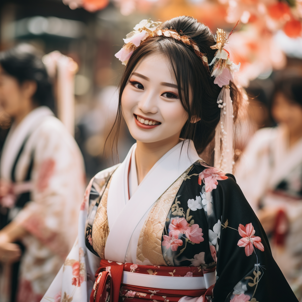 Smiling Japanese Girls in the Crowd