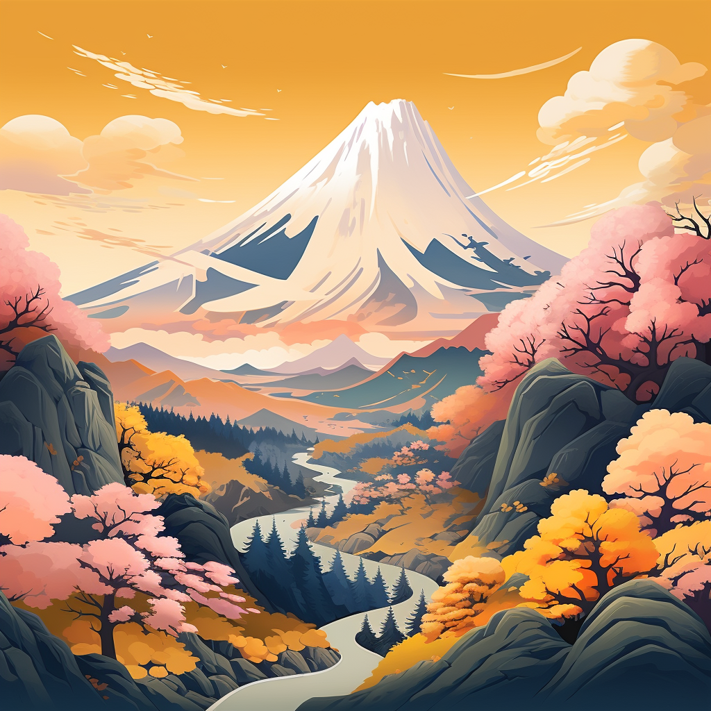 Lively Japanese Mountain Illustration