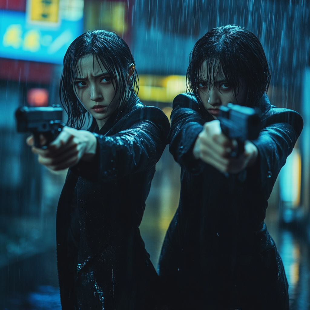 Japanese sisters pointing guns rain standoff