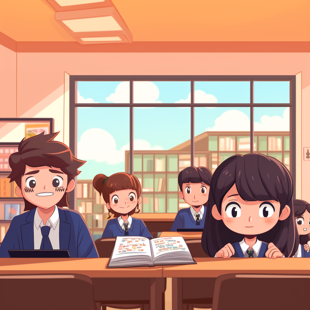 Japanese students at school animation