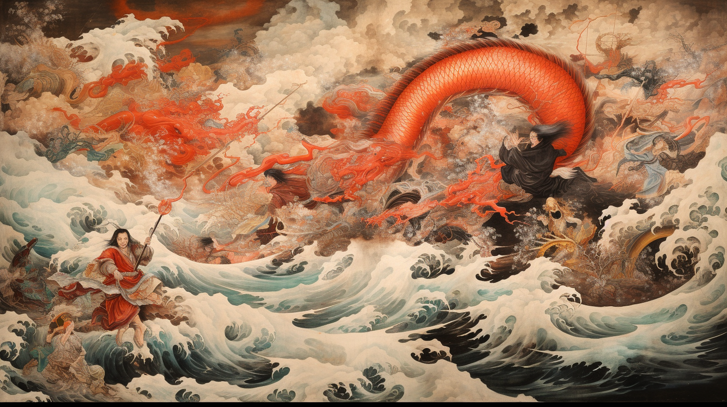 Highly detailed Japanese Ukiyo Art painting.