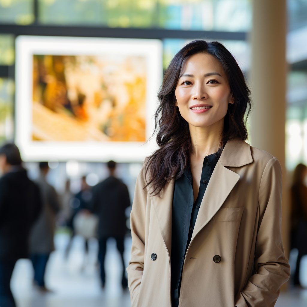 Japanese Woman Presenting Academic Conference Poster