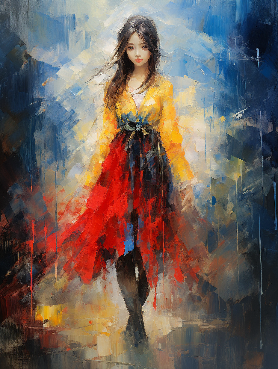 Japanese woman in Impressionistic oil painting