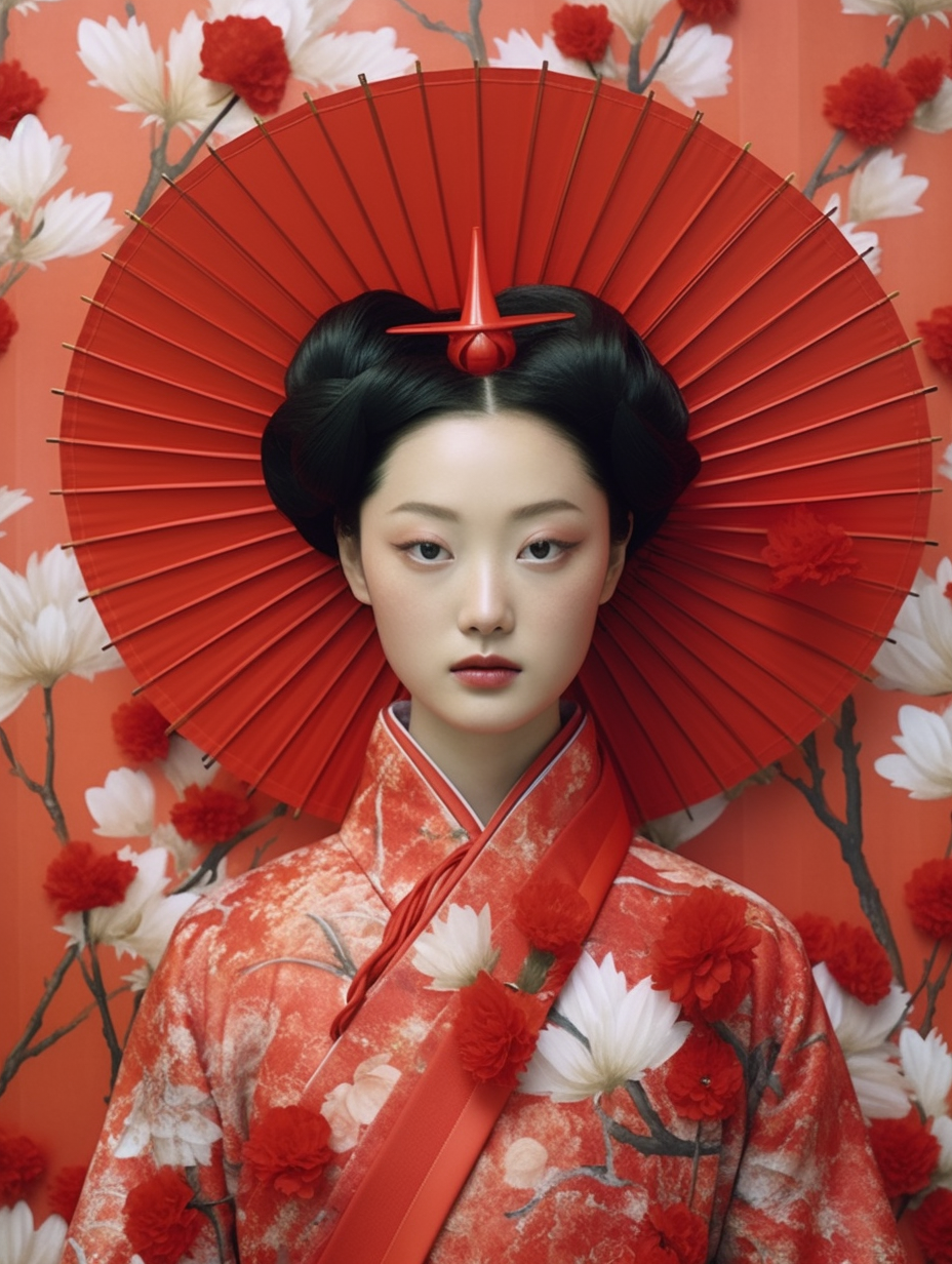 Japanese Woman with Ethereal Oriental Patterns