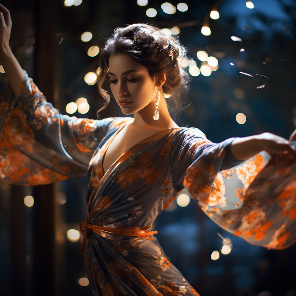 Japanese woman dancing in kimono