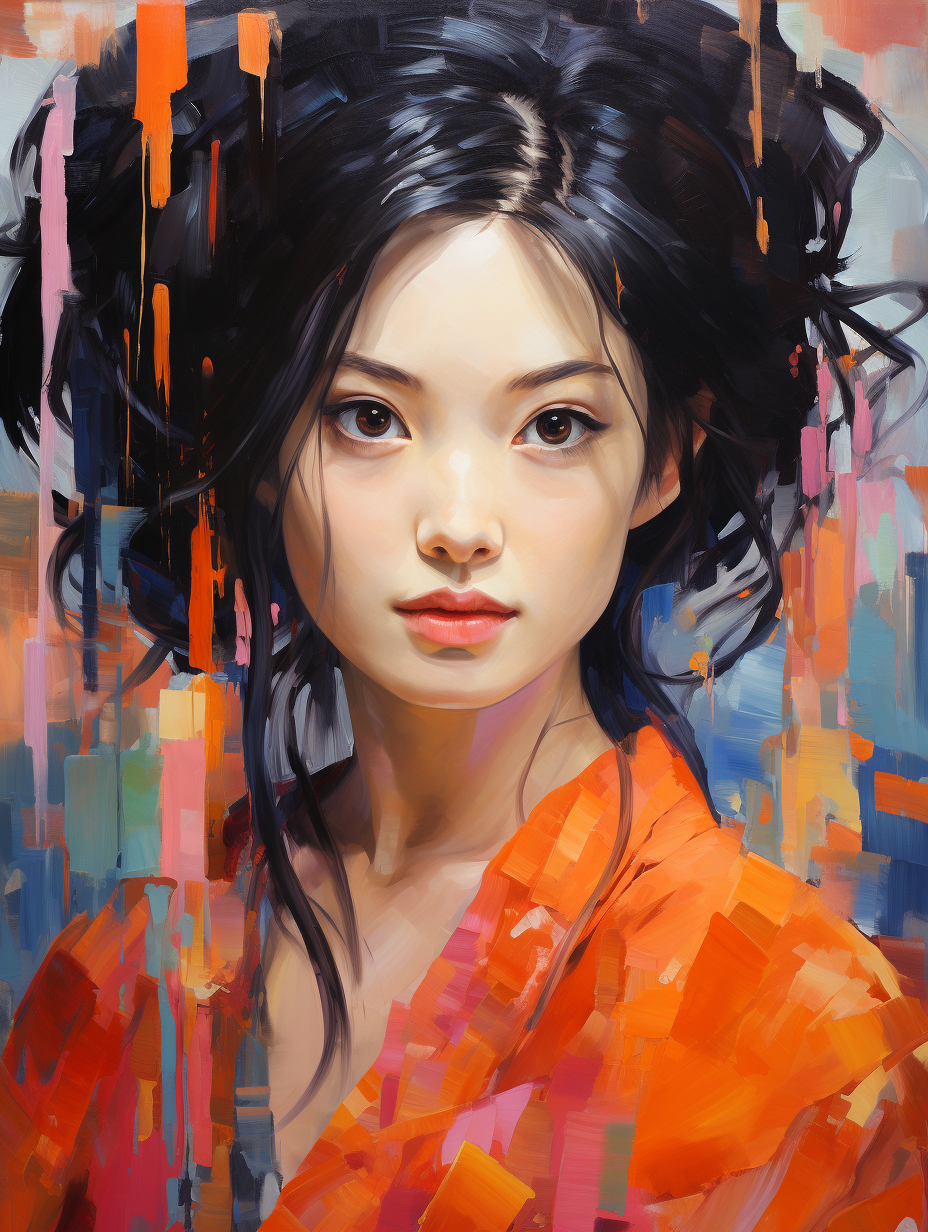 Colorful Japanese woman oil painting