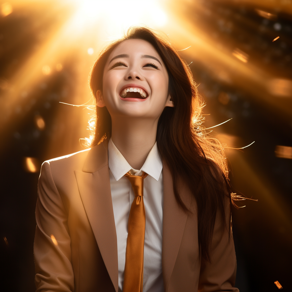 Japanese woman in suit with radiant smile