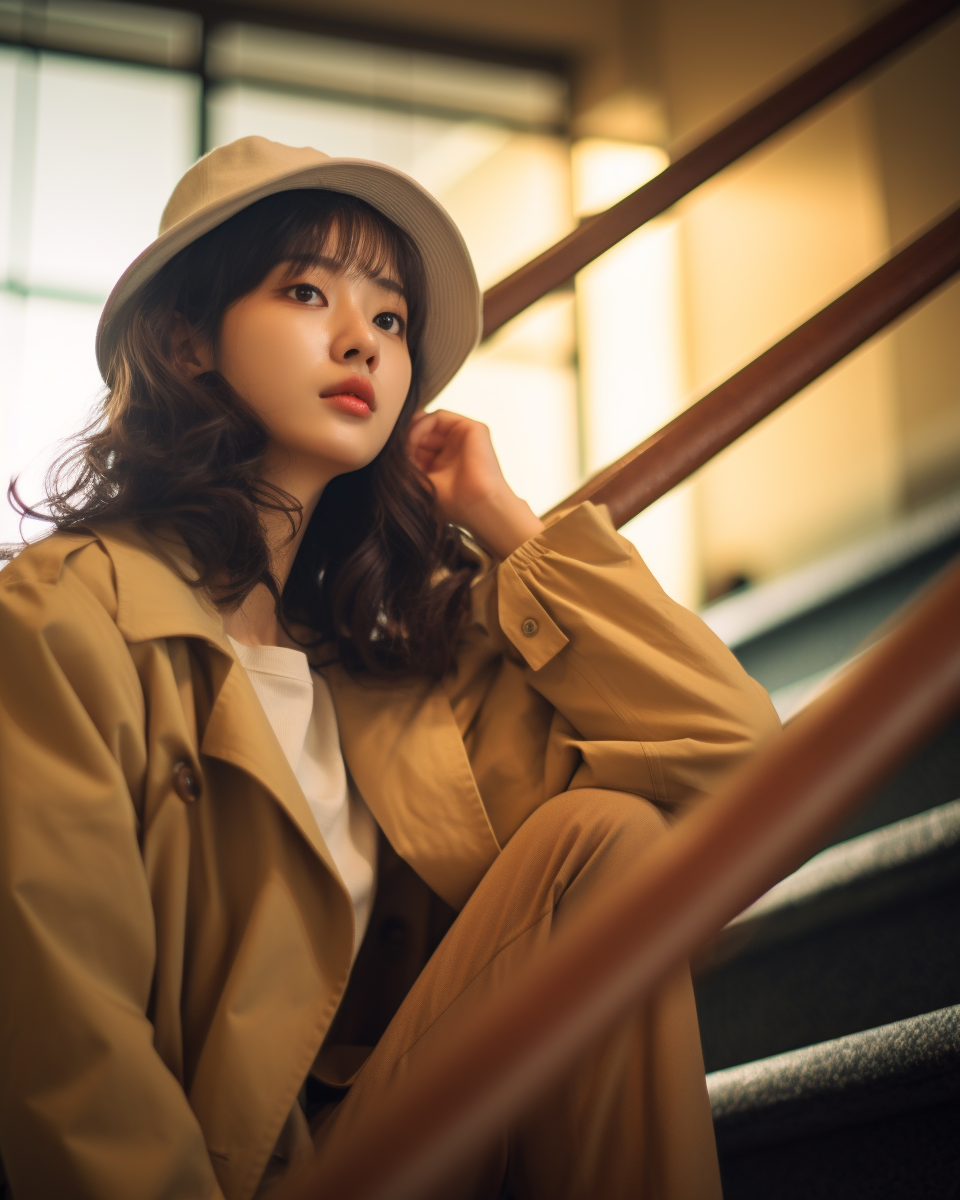 Beautiful Japanese Woman on Stairway