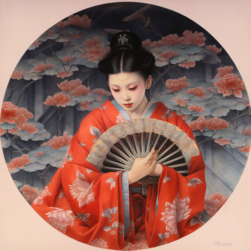 Japanese women sorceress with lotus blooms