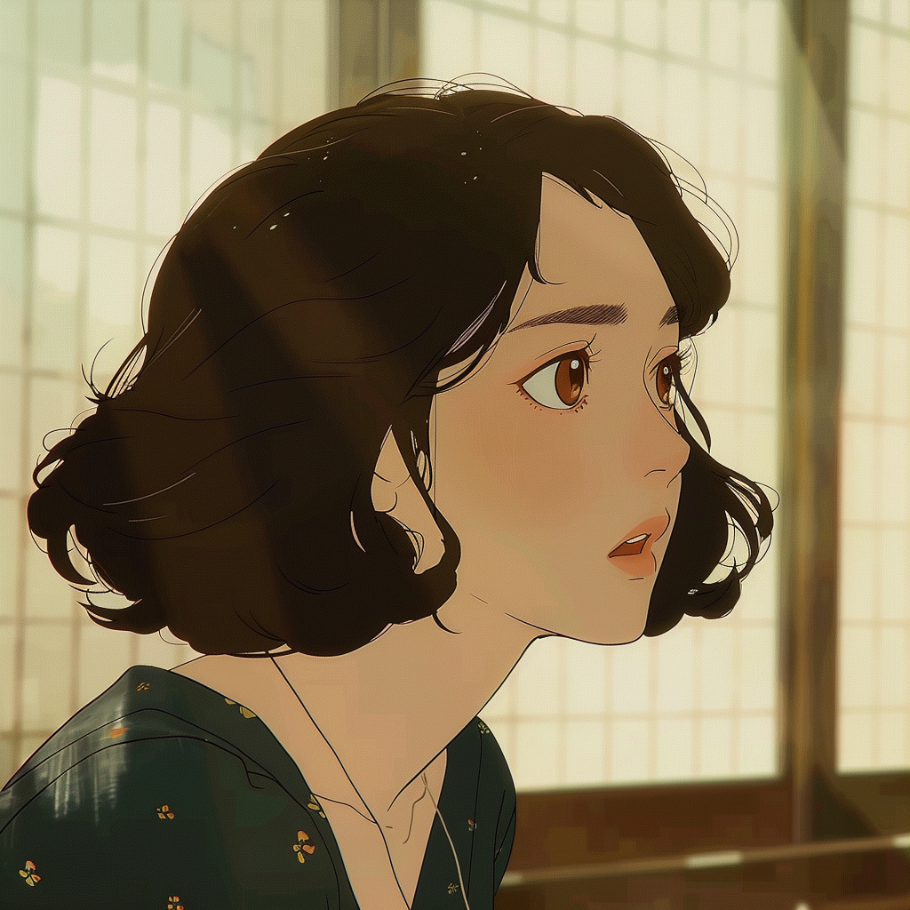 Sad young woman in Japanimation style