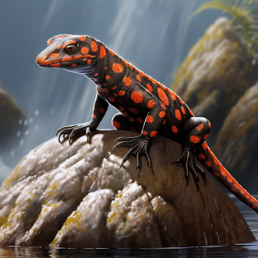 Beautiful salamander on a rock artwork