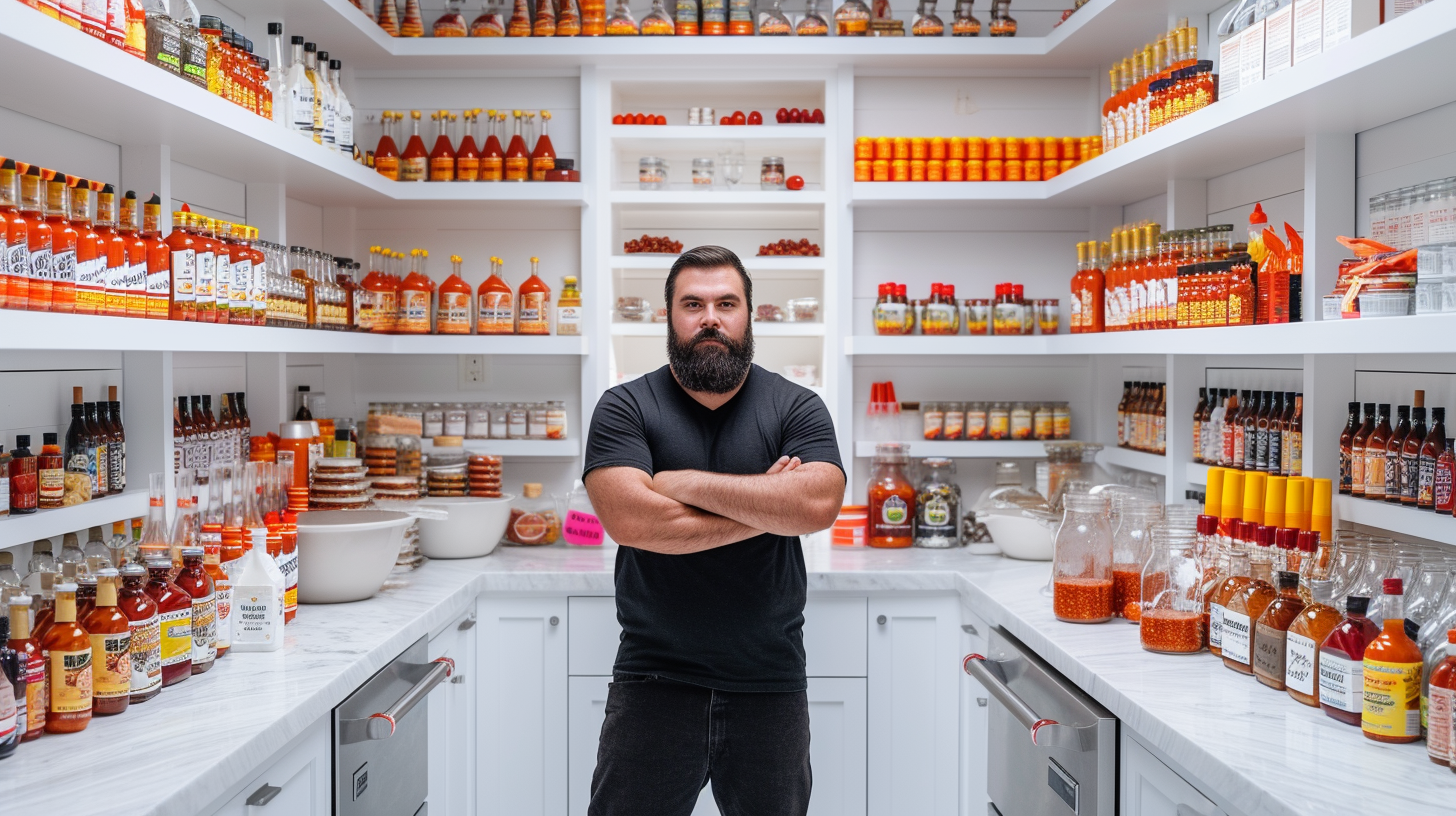 Jason Kelce in White Kitchen with Hot Sauce