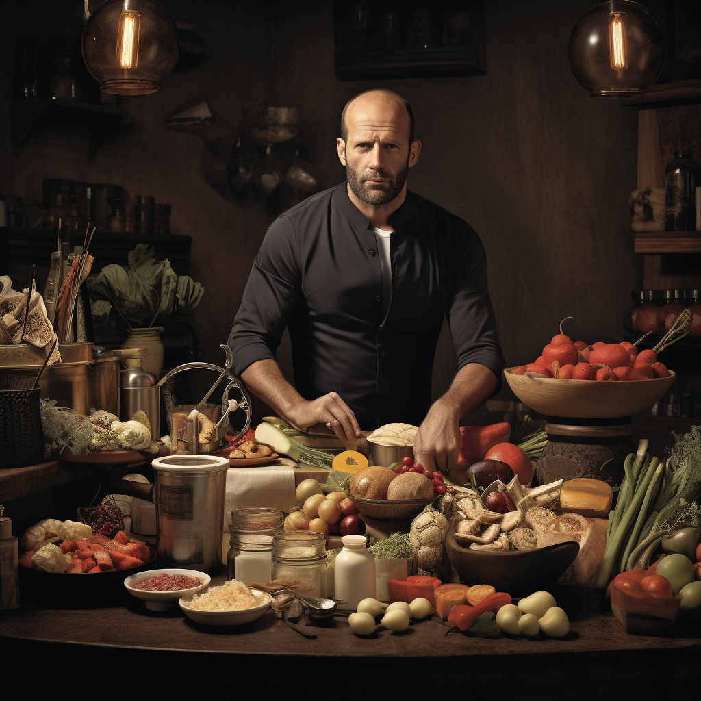 Jason Statham cooking a meal