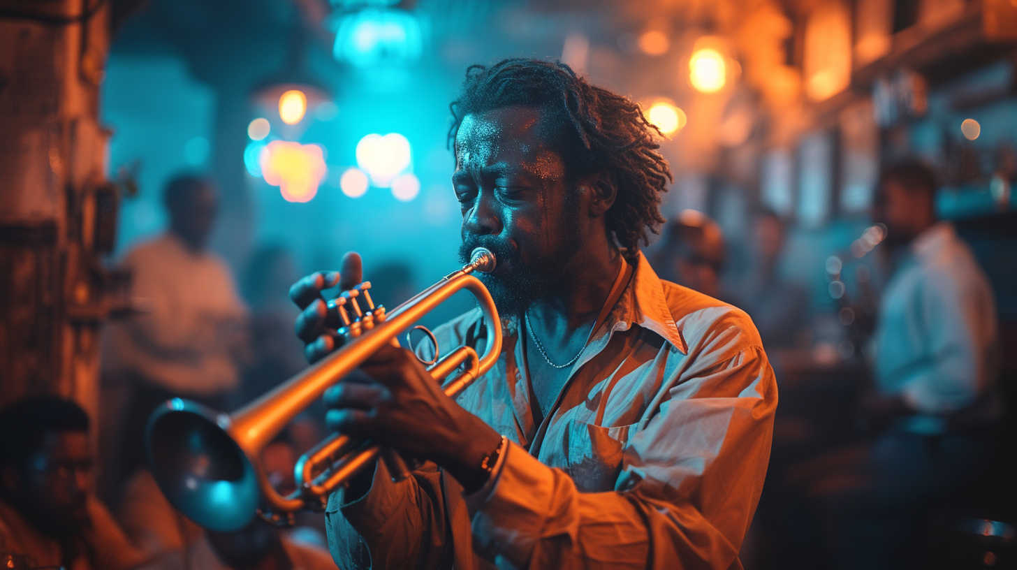 Jazz Trumpet Player with Demon in Bar