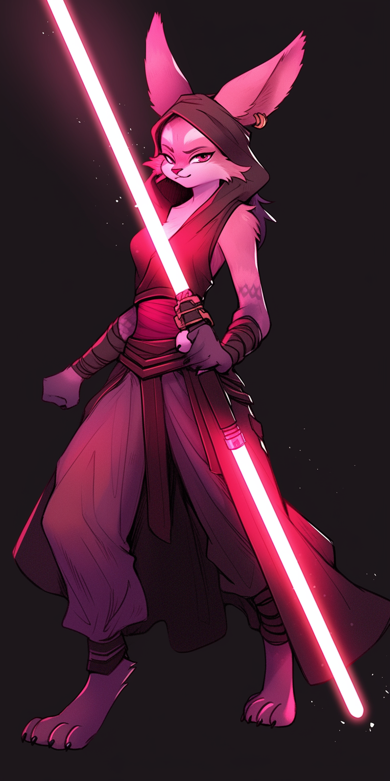 Jedi Humanoid in Magenta Mini Skirt with Purple Lightsaber