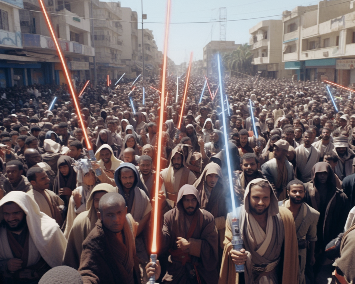 Jedis with lightsabers supporting Palestine