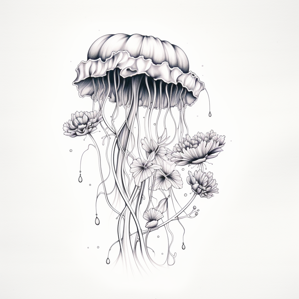 Minimal Jellyfish Flowers Tattoo Design