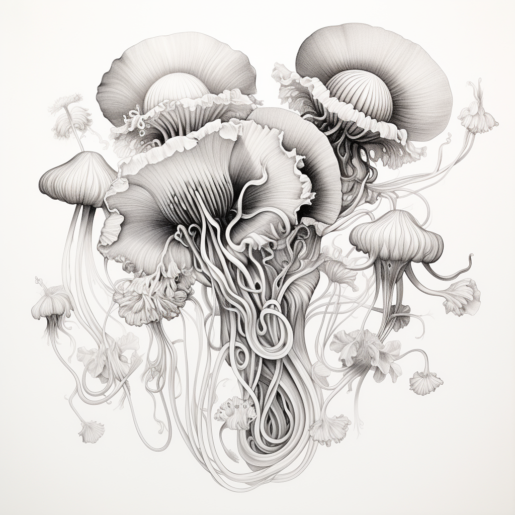 Beautiful black and white jellyfish drawing