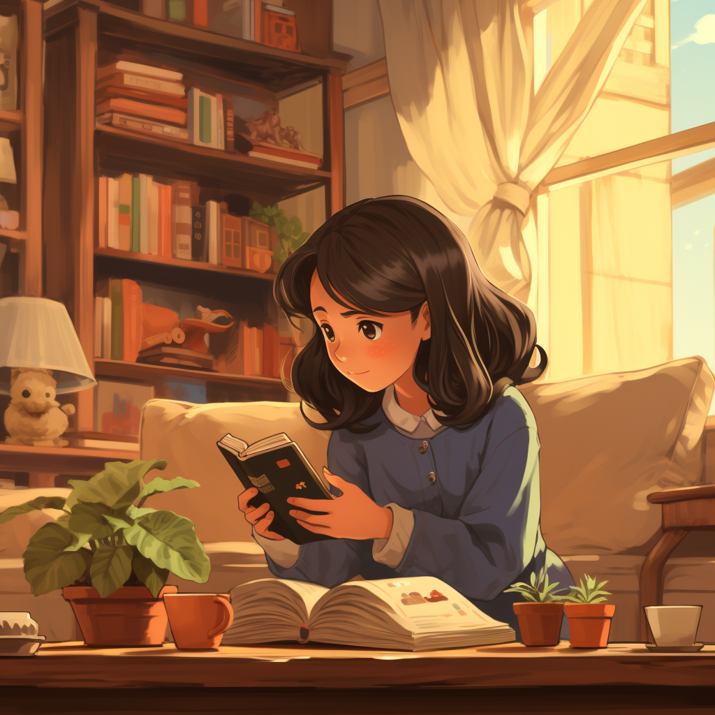 Asian girl playing smartphone at living room coffee table