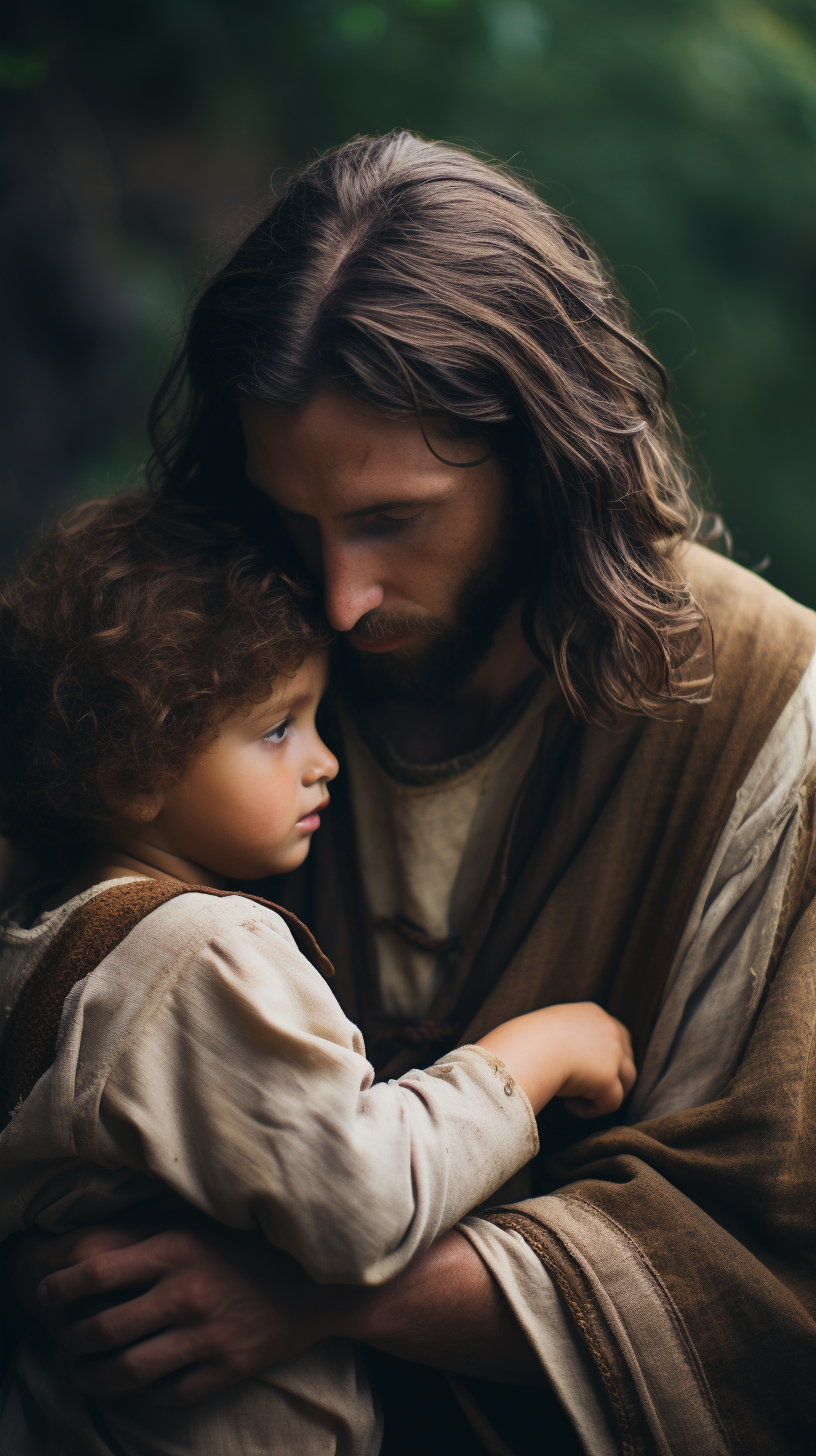 Jesus comforting young boy