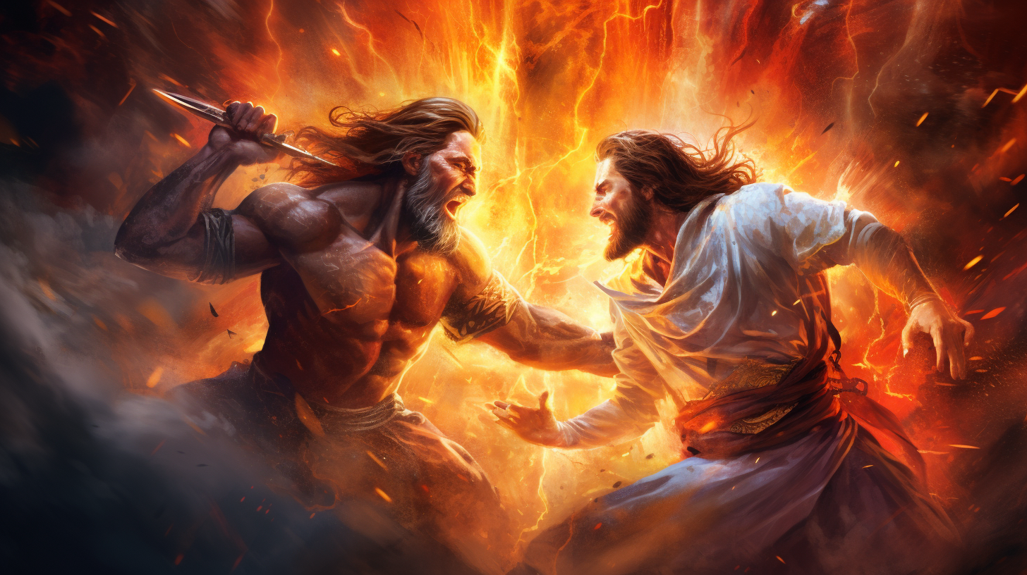 Jesus Christ battling a demon